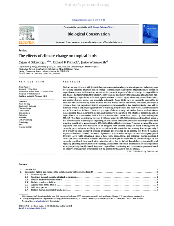 (PDF) The effects of climate change on tropical birds