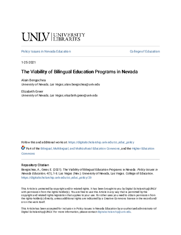 (PDF) The Viability of Bilingual Education Programs in Nevada
