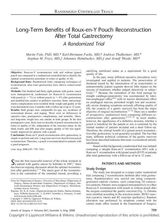 (PDF) Long-Term Benefits of Roux-en-Y Pouch Reconstruction After Total ...