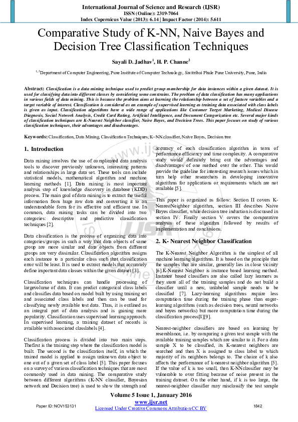 (PDF) Comparative Study of K-NN, Naive Bayes and Decision Tree ...