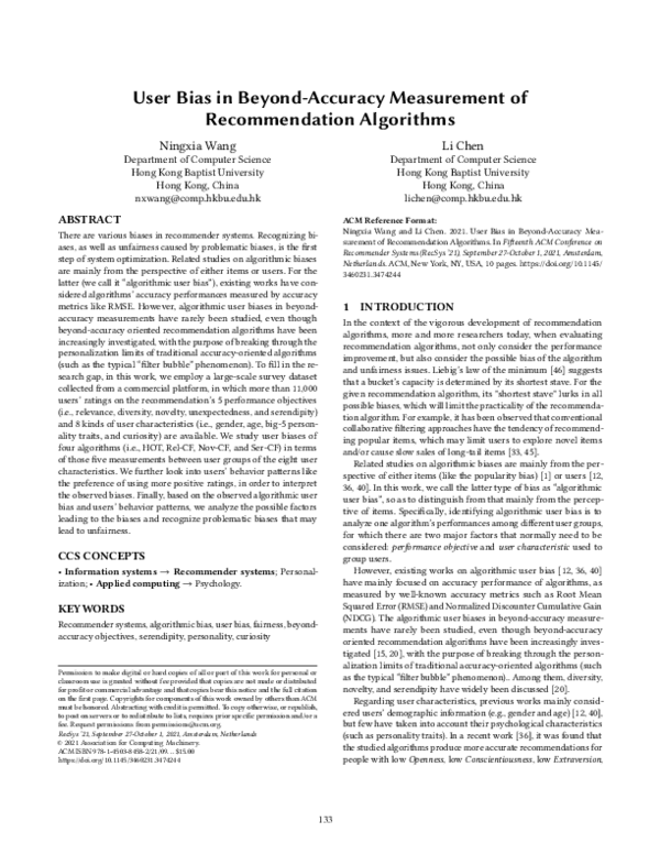 (PDF) User Bias in Beyond-Accuracy Measurement of Recommendation Algorithms