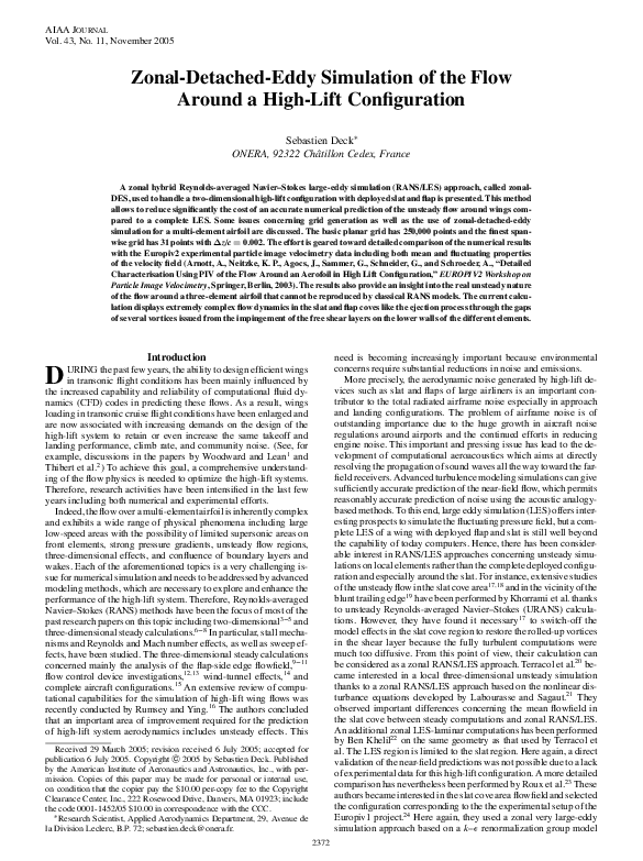 (PDF) Zonal-Detached-Eddy Simulation of the Flow Around a High-Lift ...