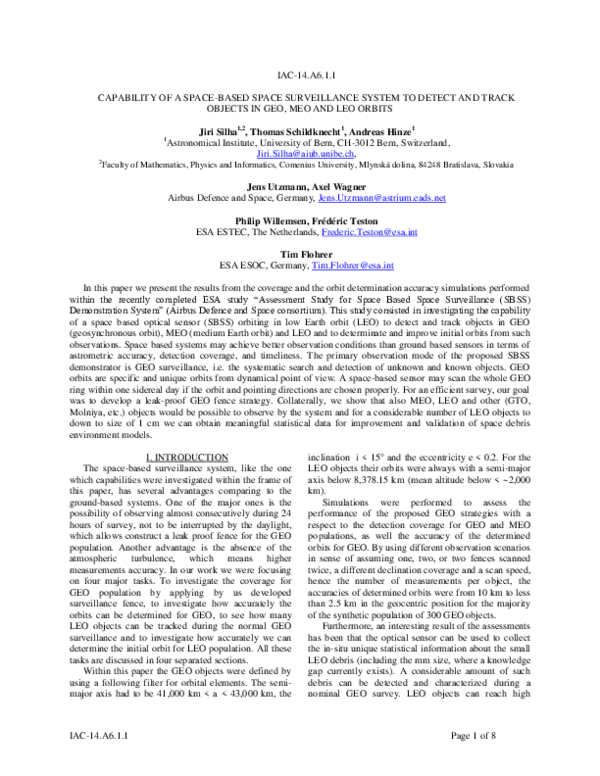 (PDF) Capability of a space-based space surveillance system to detect ...