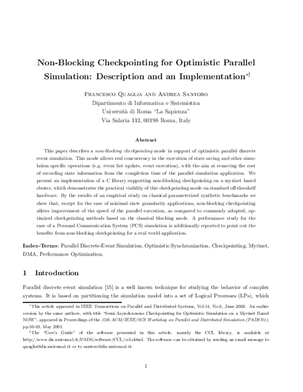 (PDF) Nonblocking checkpointing for optimistic parallel simulation ...