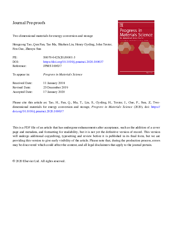 (PDF) Two-dimensional materials for energy conversion and storage