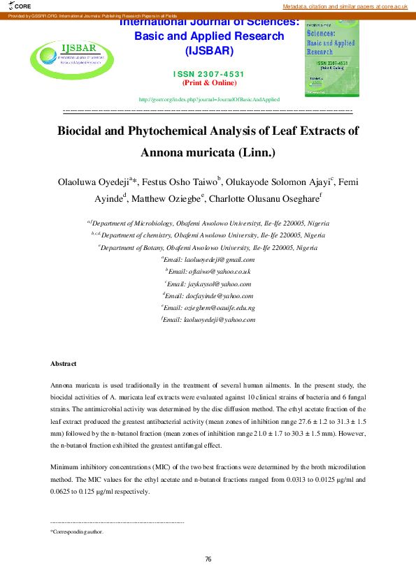 (PDF) Biocidal and Phytochemical Analysis of Leaf Extracts of Annona ...