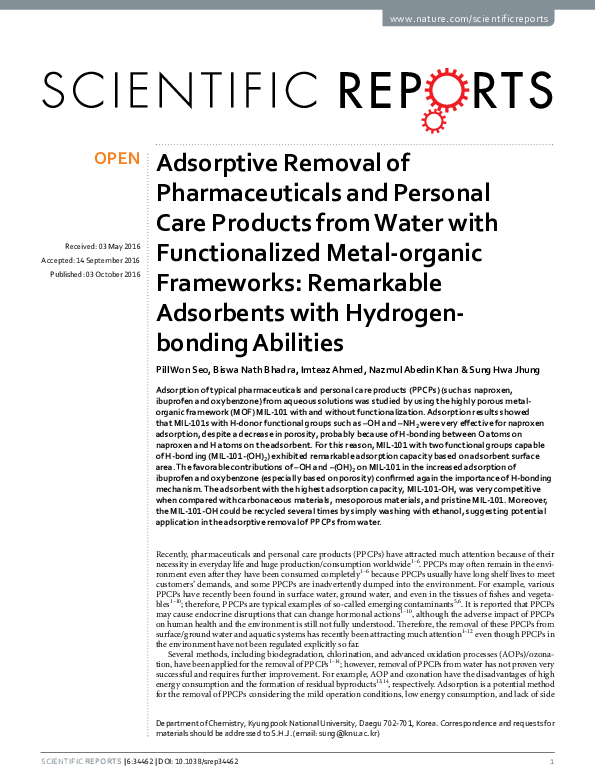 (PDF) Adsorptive Removal of Pharmaceuticals and Personal Care Products ...