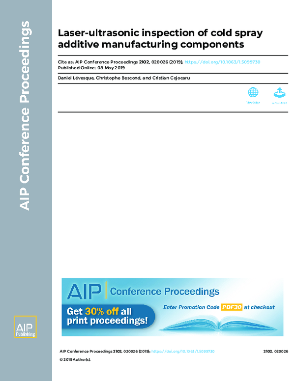 (PDF) Laser-ultrasonic inspection of cold spray additive manufacturing ...