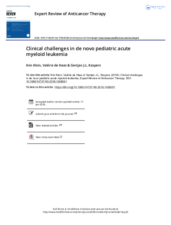 (PDF) Clinical challenges in de novo pediatric acute myeloid leukemia