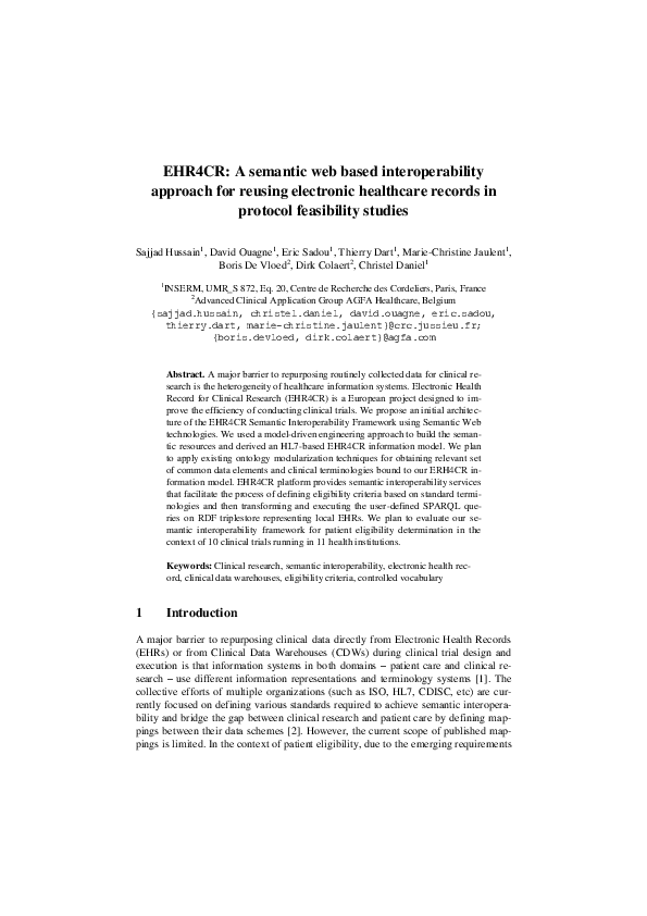 (PDF) EHR4CR: Enhancing EHR Data Interoperability