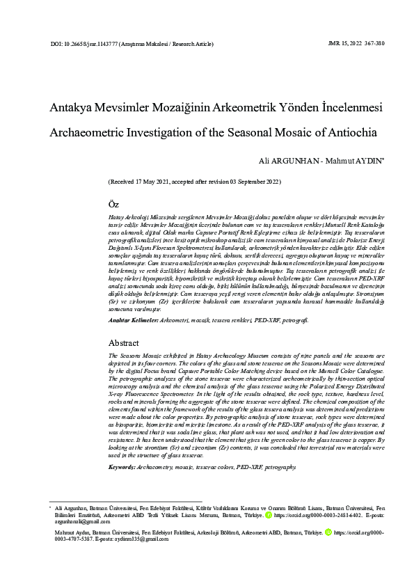(PDF) Archaeometric Investigation of the Seasonal Mosaic of Antiochia