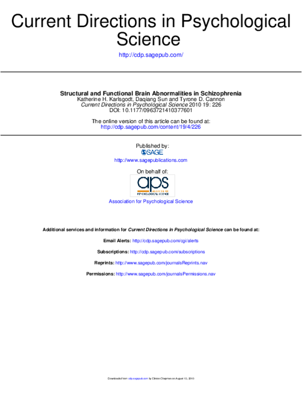 (PDF) Structural and Functional Brain Abnormalities in Schizophrenia
