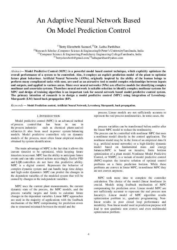 (PDF) An Adaptive Neural Network Based On Model Prediction Control