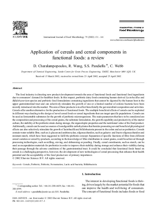 Application of cereals and cereal components in functional foods: a review