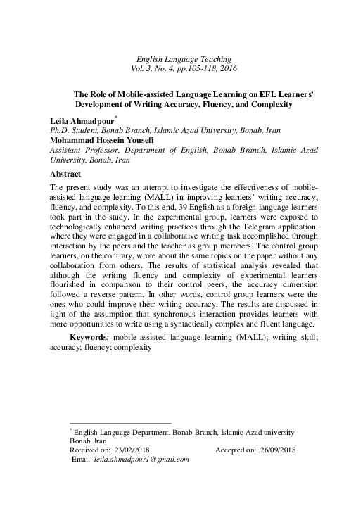 (PDF) The Role of Mobile-assisted Language Learning on EFL Learners ...