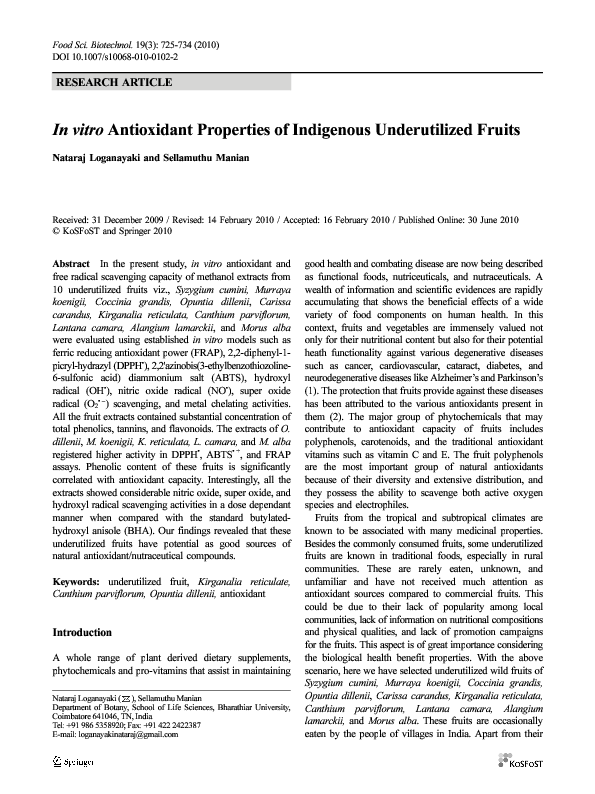 (PDF) In vitro antioxidant properties of indigenous underutilized fruits