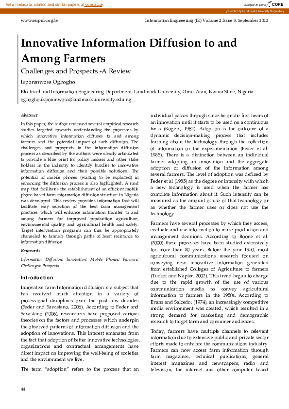 (PDF) Innovative Information Diffusion to and Among Farmers Challenges ...
