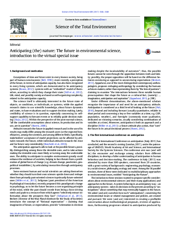 (PDF) Anticipating (the) nature: The future in environmental science ...