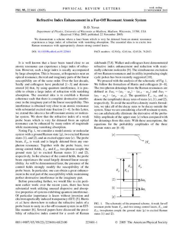(PDF) Refractive Index Enhancement in a Far-Off Resonant Atomic System