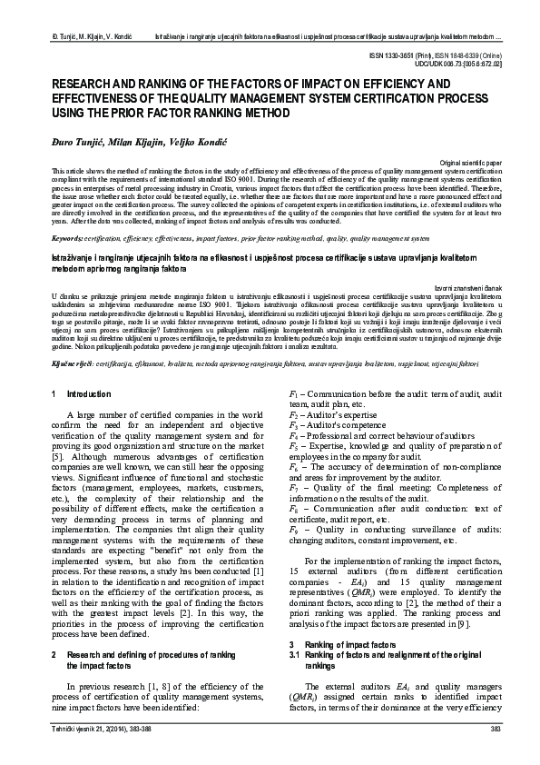 (PDF) Research and ranking of the factors of impact on efficiency and ...