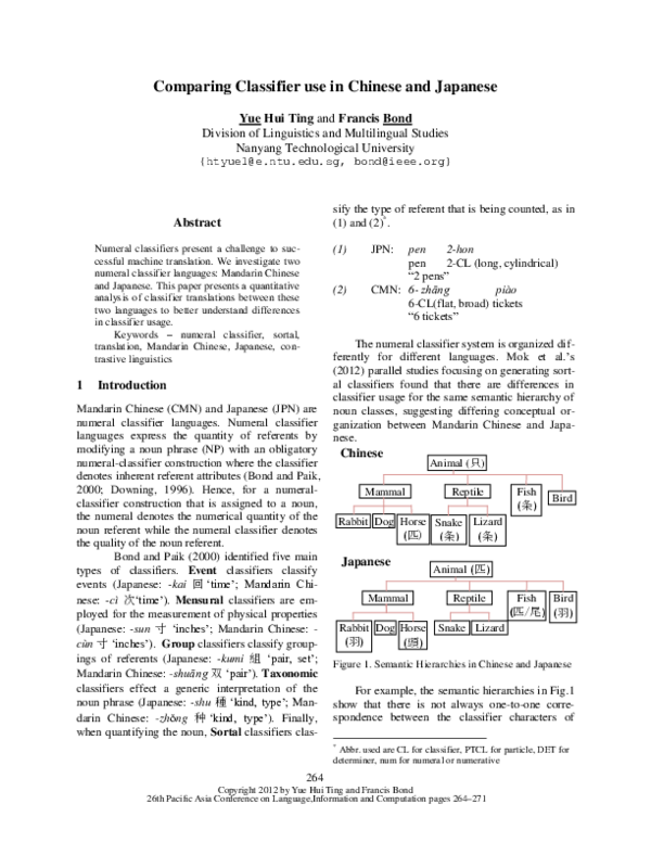(PDF) Comparing Classifier use in Chinese and Japanese