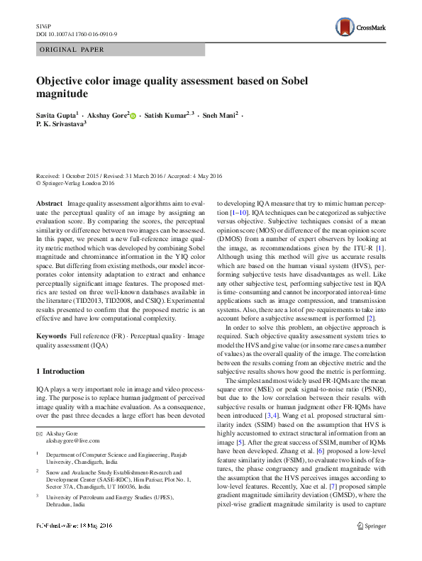 (PDF) Objective color image quality assessment based on Sobel magnitude
