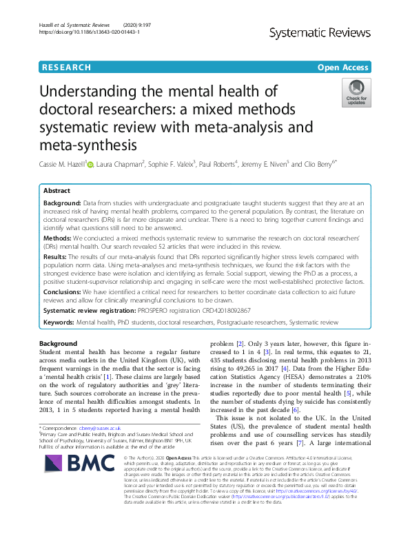 (PDF) Understanding the mental health of doctoral researchers: a mixed ...