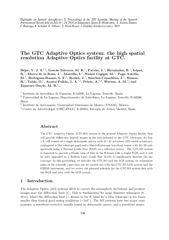 (PDF) The GTC Adaptive Optics system: the high spatial resolution ...