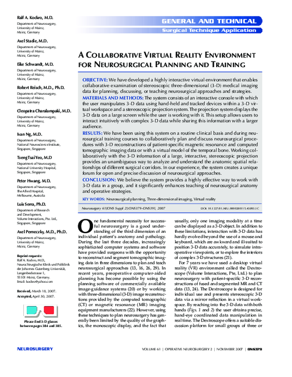 (PDF) A Collaborative Virtual Reality Environment for Neurosurgical ...
