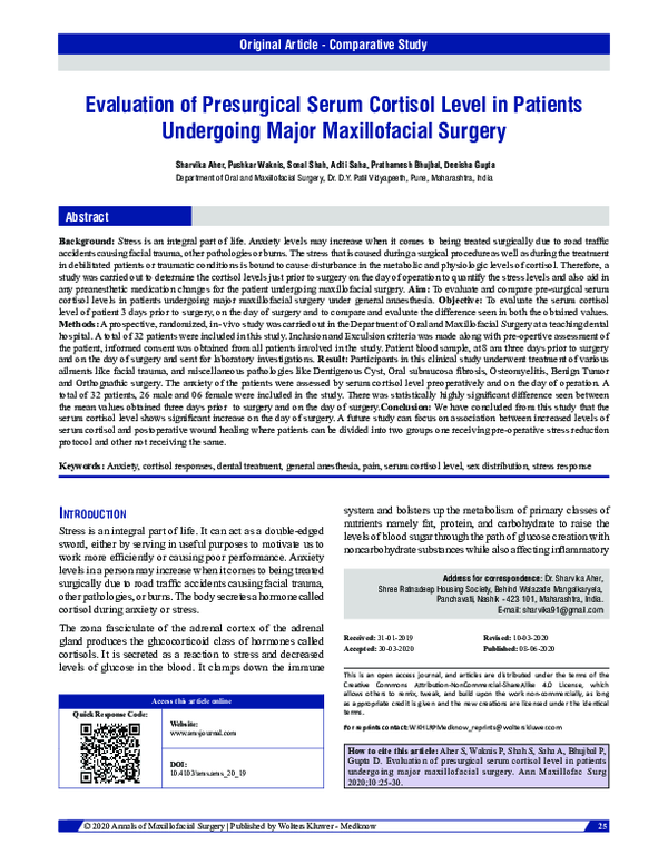 (PDF) Evaluation of presurgical serum cortisol level in patients ...