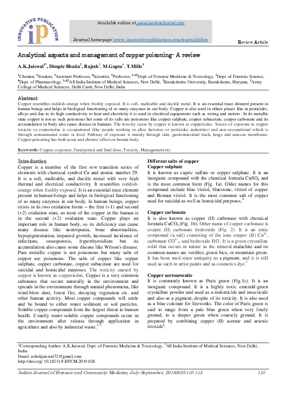 (PDF) Analytical aspects and management of copper poisoning A review