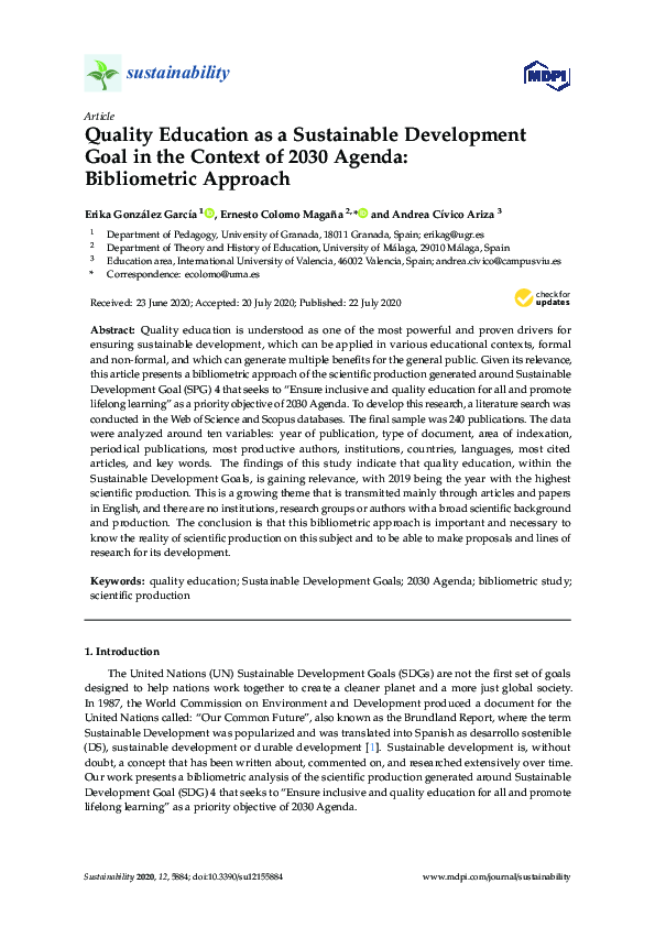 (PDF) Quality Education as a Sustainable Development Goal in the ...