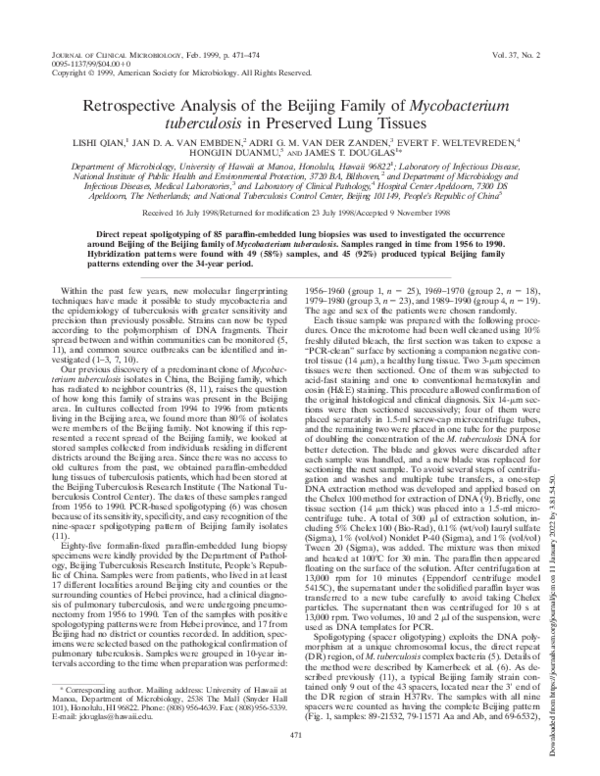 (PDF) Retrospective Analysis of the Beijing Family of Mycobacterium ...