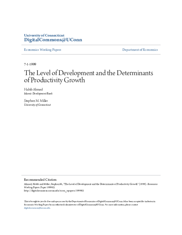 (PDF) The level of development and the determinants of productivity ...