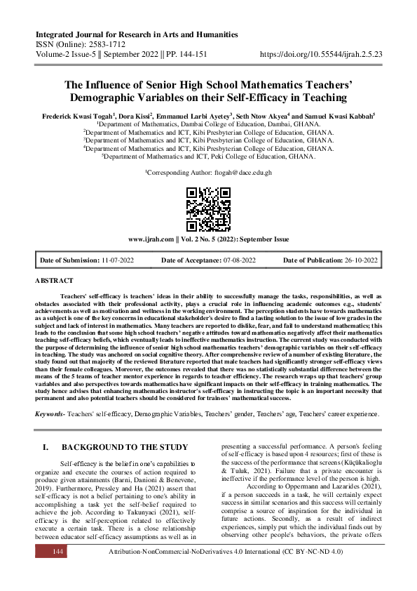 (PDF) The Influence of Senior High School Mathematics Teachers ...