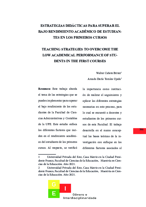 (PDF) Teaching Strategies to Overcome the Low Academical Performance of ...