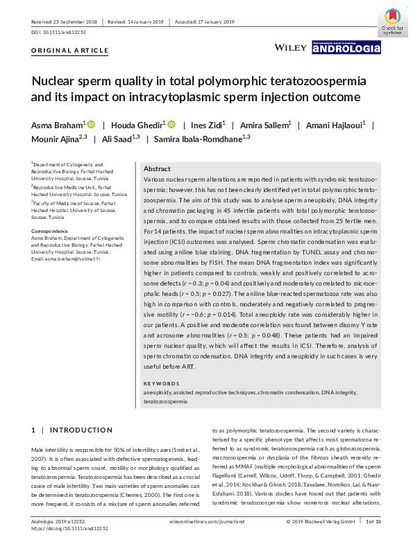 (PDF) Nuclear sperm quality in total polymorphic teratozoospermia and ...