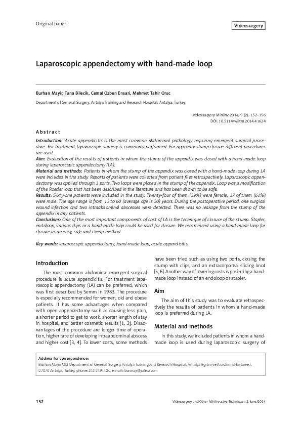(PDF) Laparoscopic appendectomy with hand-made loop