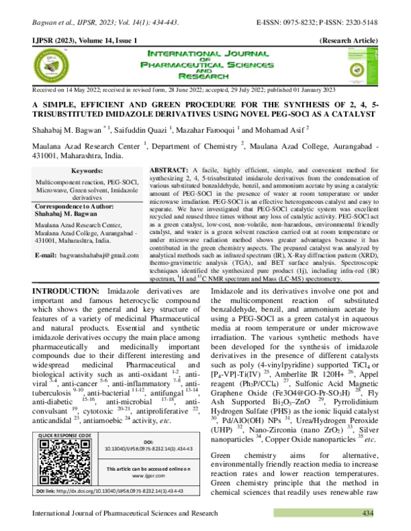 (PDF) A SIMPLE, EFFICIENT AND GREEN PROCEDURE FOR THE SYNTHESIS OF 2, 4 ...