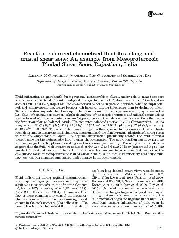 (PDF) Reaction enhanced channelised fluid-flux along mid- crustal shear ...