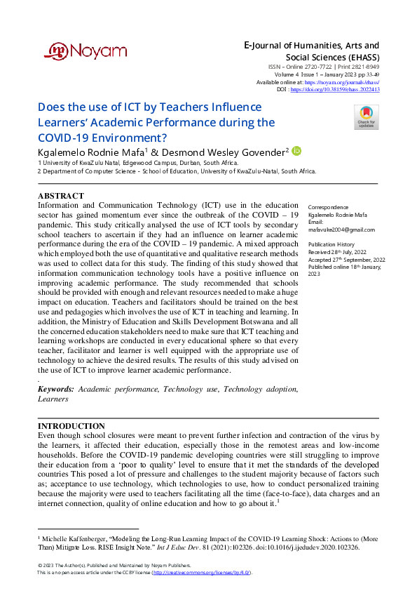 Pdf Does The Use Of Ict By Teachers Influence Learners Academic