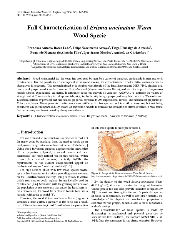 (PDF) Full Characterization of Erisma uncinatum Warm Wood Specie