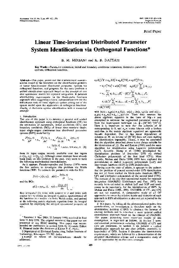 (PDF) Linear time-invariant distributed parameter system identification ...