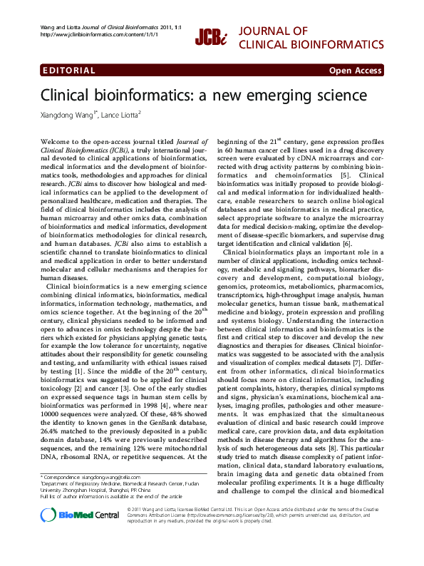 (PDF) Clinical bioinformatics: a new emerging science