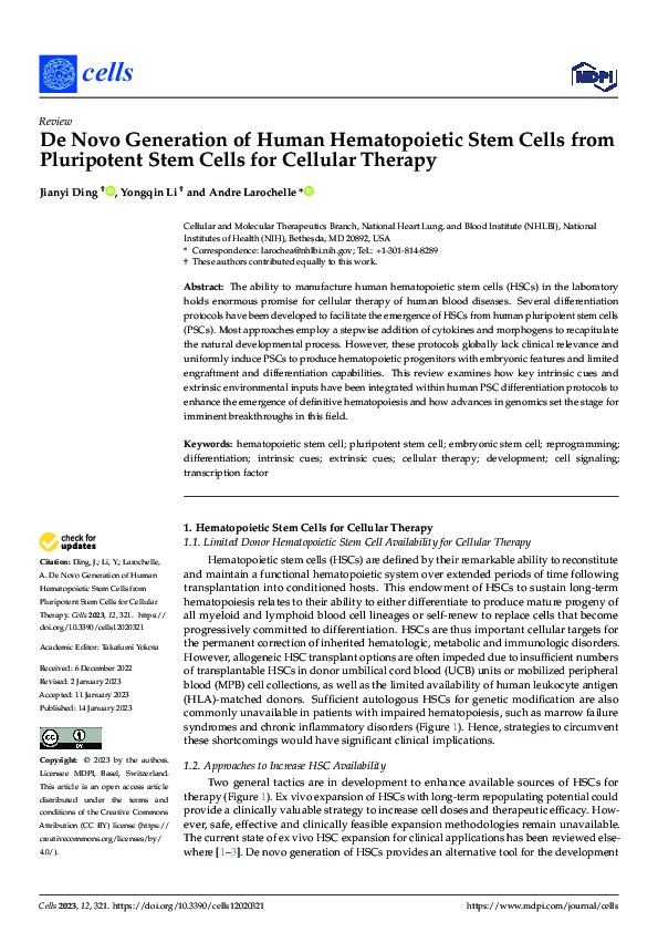 (PDF) De Novo Generation of Human Hematopoietic Stem Cells from ...