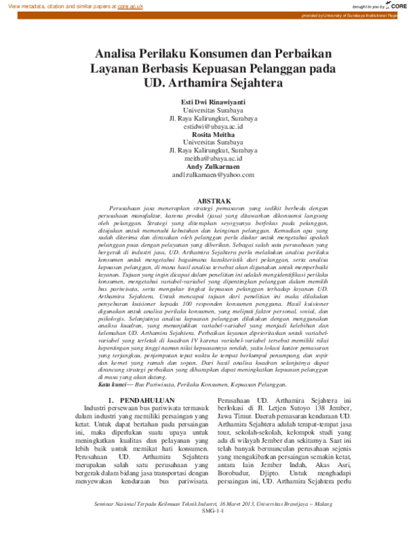 (PDF) Analisa Perilaku Konsumen dan Perbaikan Layanan Berbasis Kepuasan ...