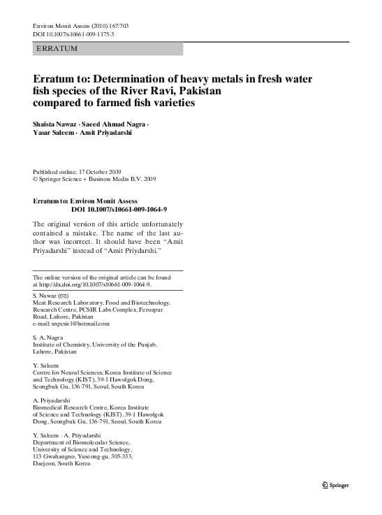 (PDF) Erratum to: Determination of heavy metals in fresh water fish ...