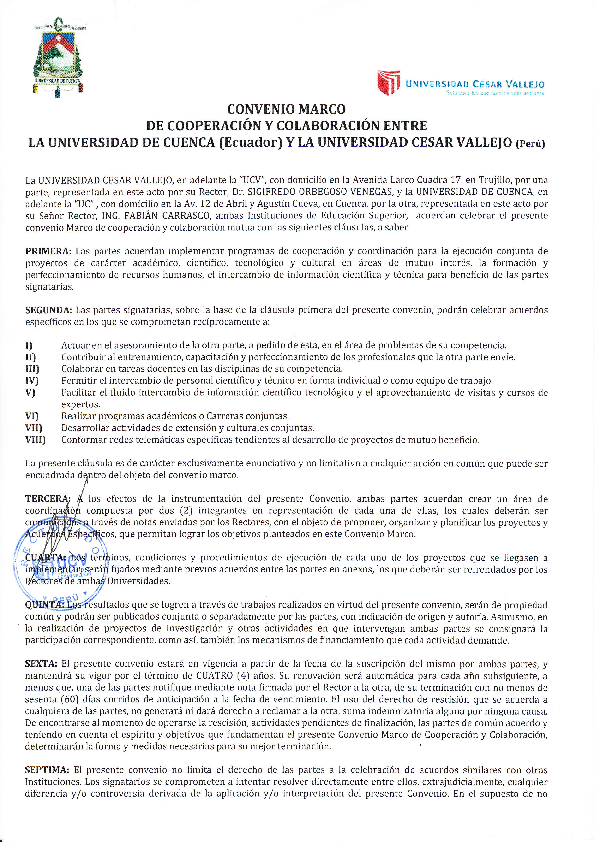 (PDF) Convenio Marco de Cooperacion y Colaboracion entre la Universidad ...
