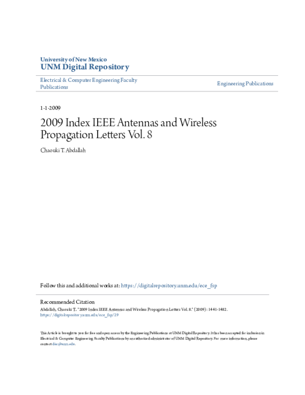 (PDF) 2010 Index IEEE Antennas and Wireless Propagation Letters Vol. 9