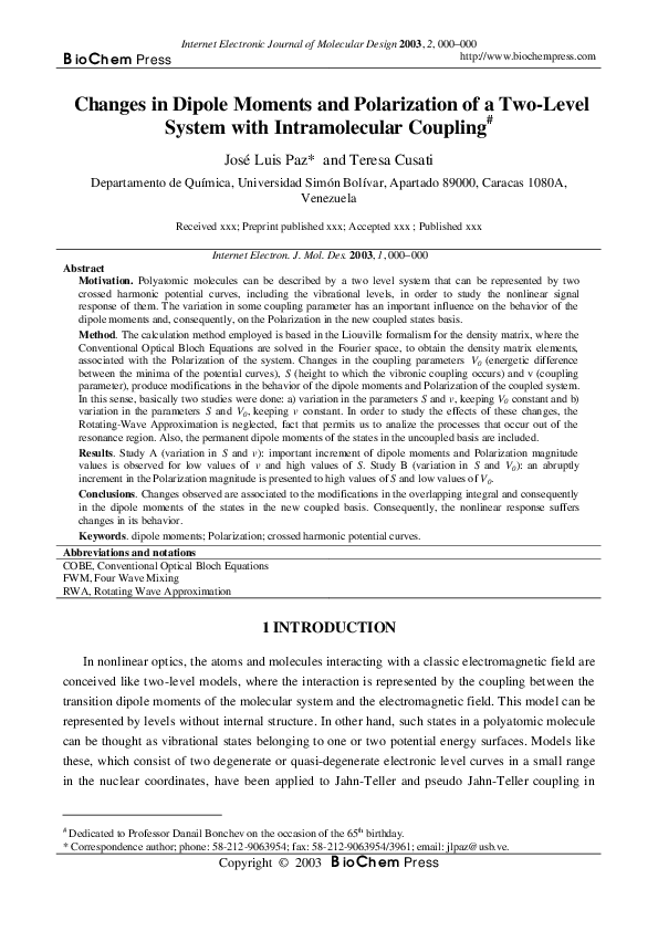 (PDF) Changes in Dipole Moments and Polarization of a Two-Level System ...